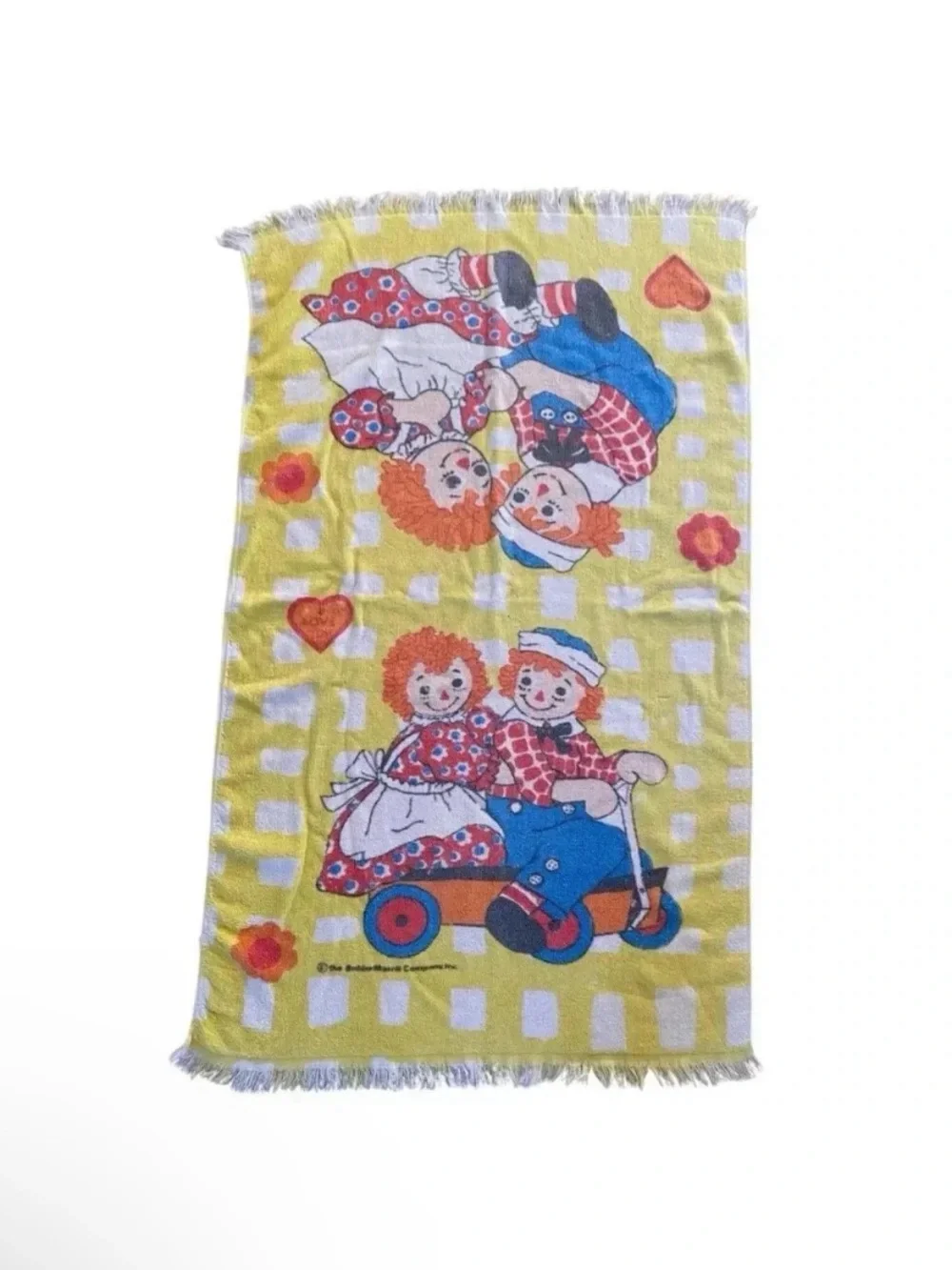 Raggedy Ann & Andy Vintage Bath Towel Wamsutta 1970s Bobbs Merril Fringe Retro